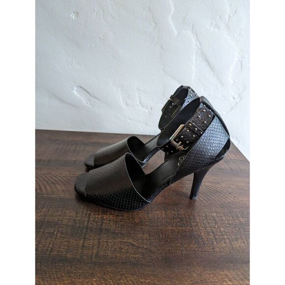 Franco Sarto Black Leather Pepita Heeled Sandals - Size 8 - Picture 2 of 8